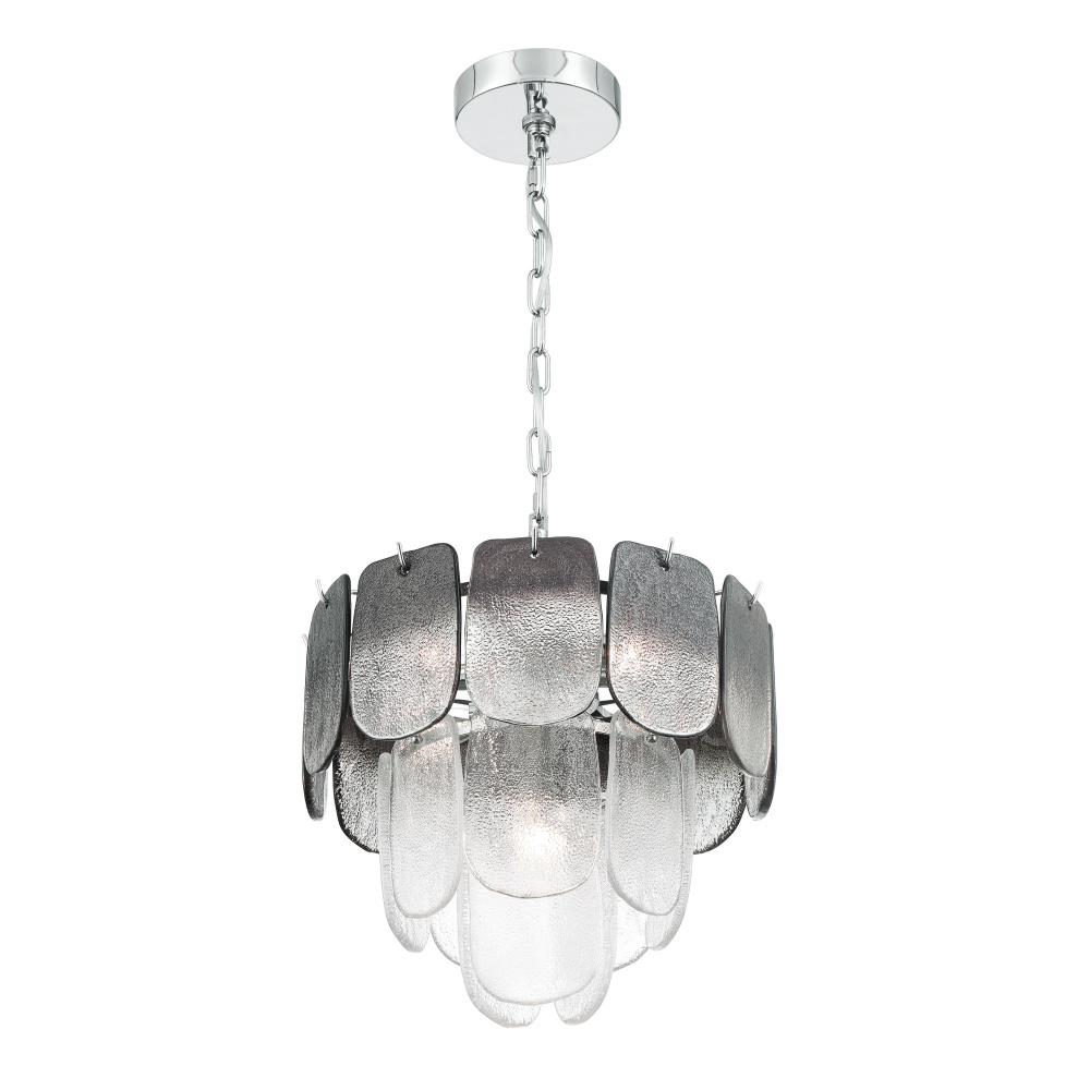Bianca 5 Light Pendant, Polished Nickel, Crystalline Smoke with Piastra Type Glassware