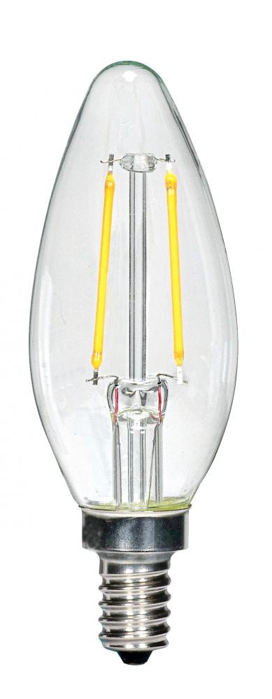2.5 Watt C11 LED; Clear; Candelabra base; 2700K; 200 Lumens; 120 Volt