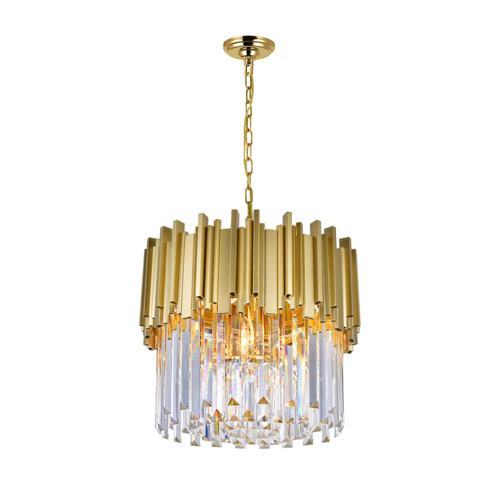 Deco 4 Light Down Chandelier With Medallion Gold Finish