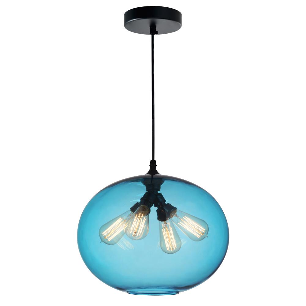 Glass 4 Light Down Pendant With Blue Finish