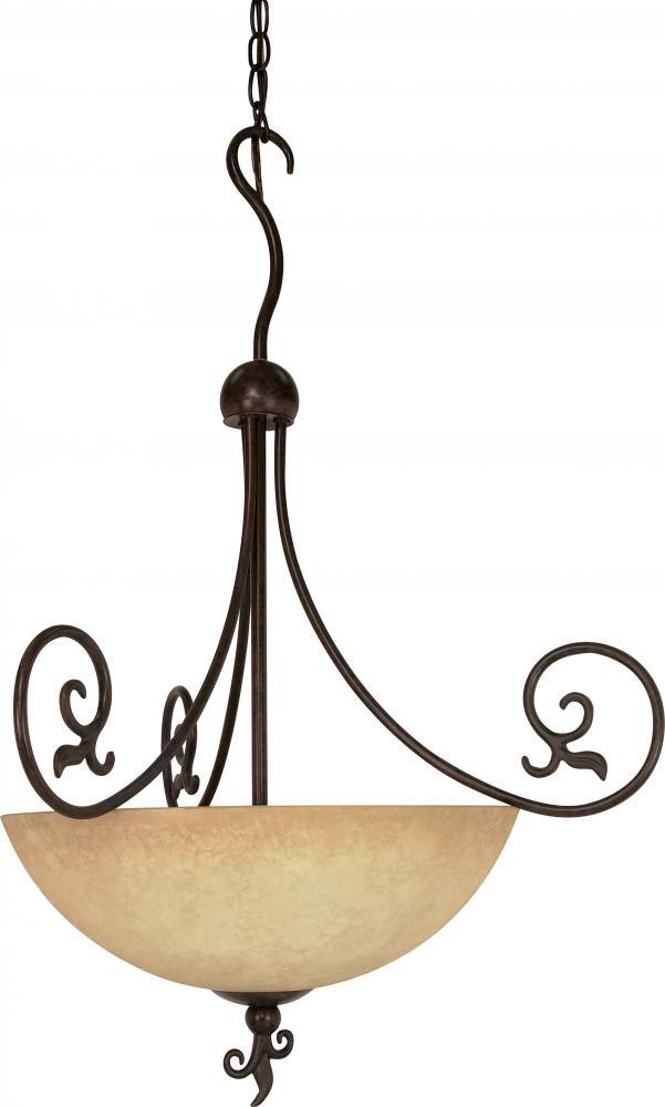 3-Light 24" Old Bronze Hanging Pendant Light Fixture with Tuscan Suede Glass