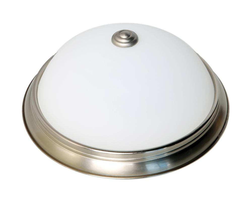13" LED Flush Dome Fixture; Brushed Nickel Finish with Frosted Glass